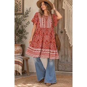 Knox Rose Boho Flutter Sleeve Dress Orange Brown Floral Women's Plus Size XXL
